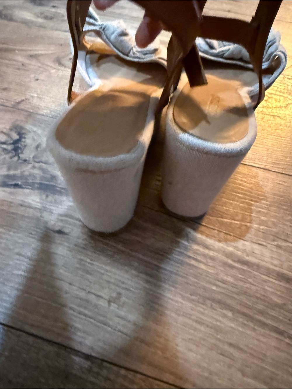 BAMBOO Light Beige Bow Espadrille Wedge Sandals with Brown Ankle Strap - Picture 3 of 5